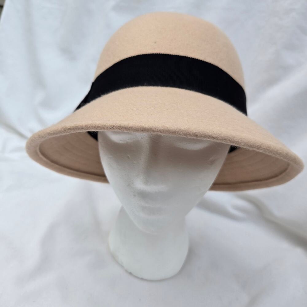 Kate Spade NY Hats Off Cream Wool Cloche Hat Black Trim Gold Tone Accent
